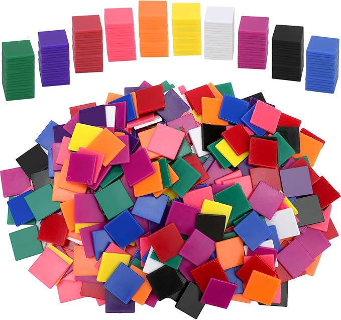 Coopay 500 Pcs Plastic Square Color Tiles, Bingo Chips, Poker Chips, Color Sorting, Math Counters, Game Tokens, Counting Manipulatives for Kids Elementary School Classroom Learning Development Toys