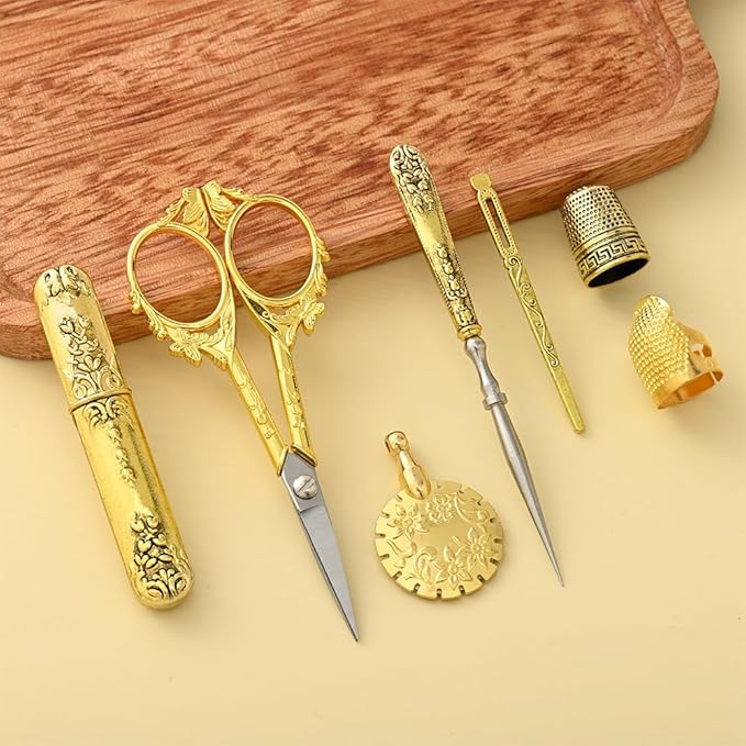 Vintage Embroidery Scissors Set, European Style Stainless Steel Sewing Tools for Sewing, Craft, Art Work, Needlework, Gold