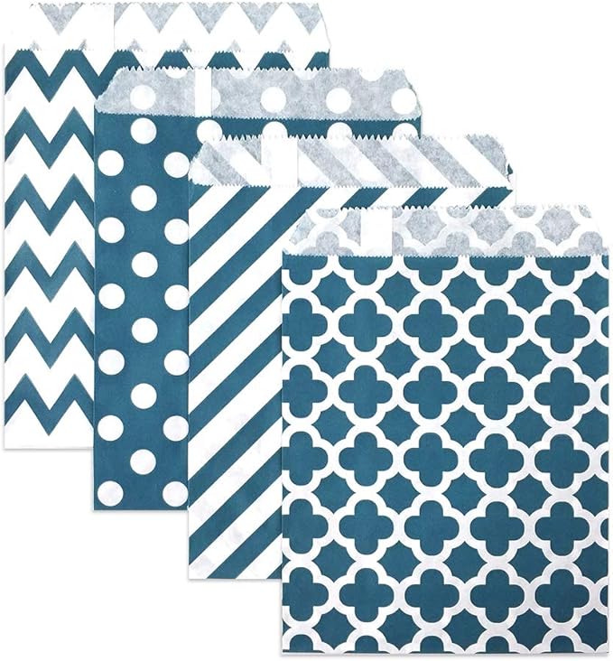 KEYYOOMY 100 Pcs Navy Blue Candy Buffet Bags Small Cookie Bags Polka Dot Paper Treat Bag for Wedding Birthday Party (5 inch x 7 inch)