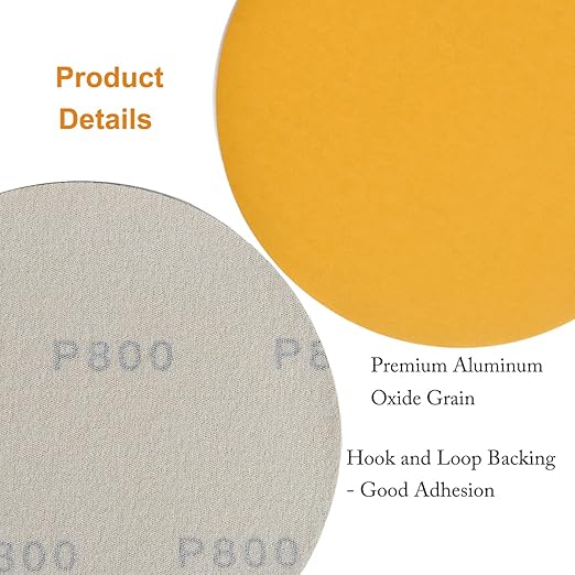 6-Inch No-Hole Hook and Loop Sanding Discs 800-Grit, Random Orbital Sandpaper for Automotive and Woodworking, 100-Pack