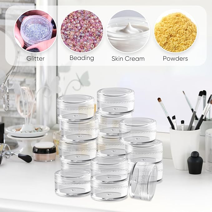 5g Cosmetic Sample Jars with Lids, 50 Pack Clear Small Plastic Containers for Skincare, Face Cream & Lip Balm, BPA-Free, Refillable Travel Size Containers