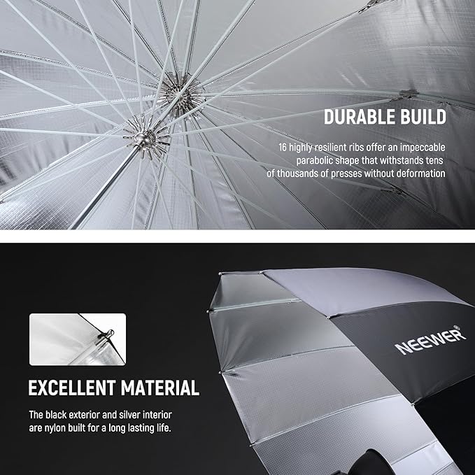 NEEWER 71"/180cm Parabolic Reflective Umbrella Photography with Silver Inner, Soft Lighting with Diffuser Cover, Bag, Quick Fold for Camera Photo Studio Video Light Shooting Monolight Flash, NS4U