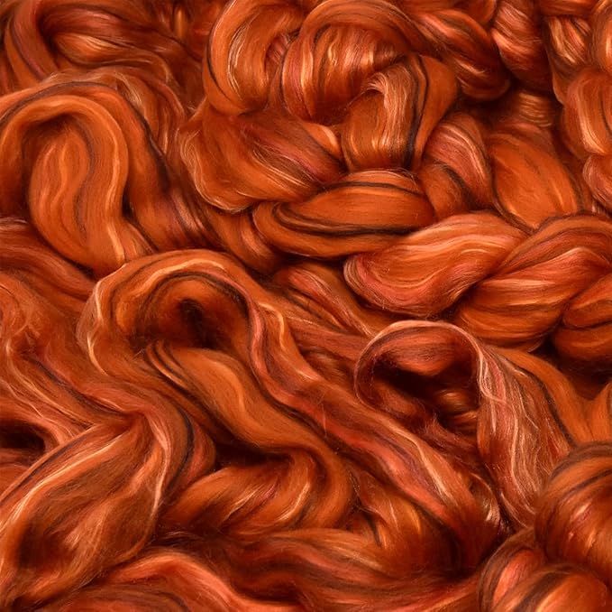 Merino Silk Luxe Tonal Designer Blend. Superfine Merino, Mulberry Silk, Tussah Silk. Top Roving for Spinning or Felting. Amber Glow 1oz