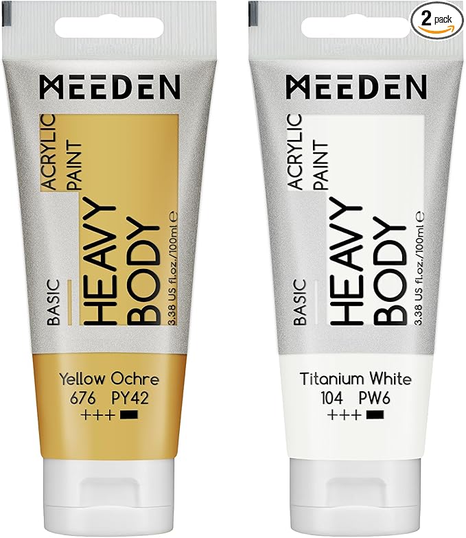 MEEDEN Acrylic Paint Yellow Ochre: Bundled with Titanium White Color - 100ml/3.38oz x 2 Bulk Heavy Body Acrylic Paint Tubes for Beginner Artist Hobbist