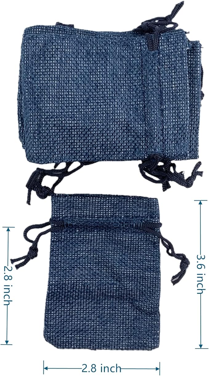 Palmhomee Pack of 25 Navy Blue Burlap Gift Bags with Drawstring Linen Pouches (2.8x3.6 Inch) for Wedding, Birthday, Party Favors and DIY Craft