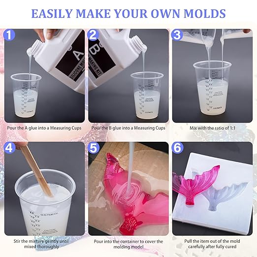 Silicone Mold Making Kit - 170oz Translucent Liquid Silicone Rubber 1:1 Mixing Ratio for Mold Making, Fast Curing DIY Molding Kit for Resin Casting, Candle Molds, Soap Molds, Craft (3 Colors)