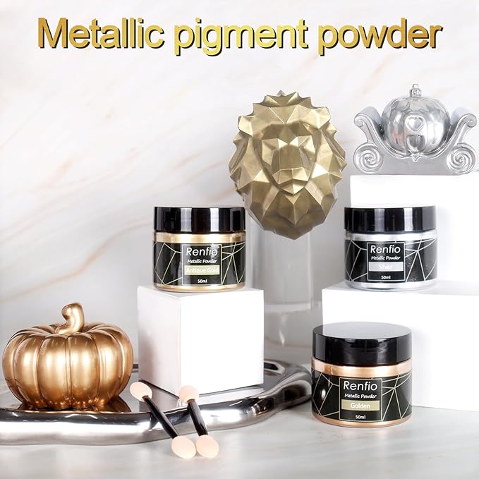 Renfio Metallic Pigment Powder,Gold Mica Powder for Resin,50ml Golden Resin Color Pigment for Kintsugi,Polymer Clay,Crafts,Slime,Candle,Nail,Paint,Fabric,Festival,Decoration