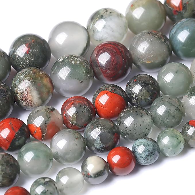 6MM Natural African Bloodstone Gemstone Round Beads Loose Spacer Stone Beads for Jewelry Making 120pcs 2 Strands 32"