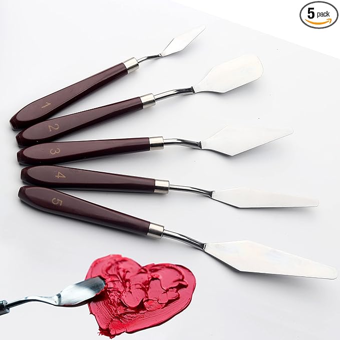 5 Piece Palette knifes Painting Knife Set for Oil, Acrylic Paint,Cake Decorating,Stainless Steel Pallet Knife Paint Knife Art Spatula for Various Types of Painting,ColorMixing,Smearing