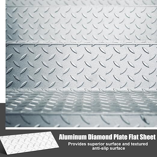 4pcs Diamond Plate Sheet Metal Heavy Duty Tread Aluminum Sheet Diamond Tread Plate for Wall Covering, Cargo Trailer, RV and More (6'' X 12'' X 0.08'',Silver)