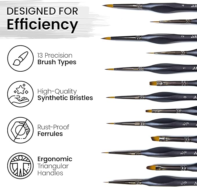 Miniature Paint Brushes Set of 13, Detail Brushes for Acrylic, Oil, Watercolor, Nail Art, Mixed Media Art, Model Painting, Miniature Painting, Face & Fantasy Art, Paint by Numbers Kit