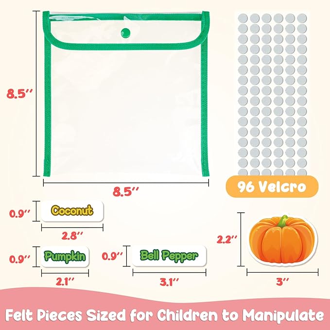 Kids Felt Board Set with 90 Fruits & Vegetables Pieces - Interactive Learning & Education Toys for Preschool Homeschool, Vibrant Colors Pretend Play Toys with Storage Bag & Velcro Dots
