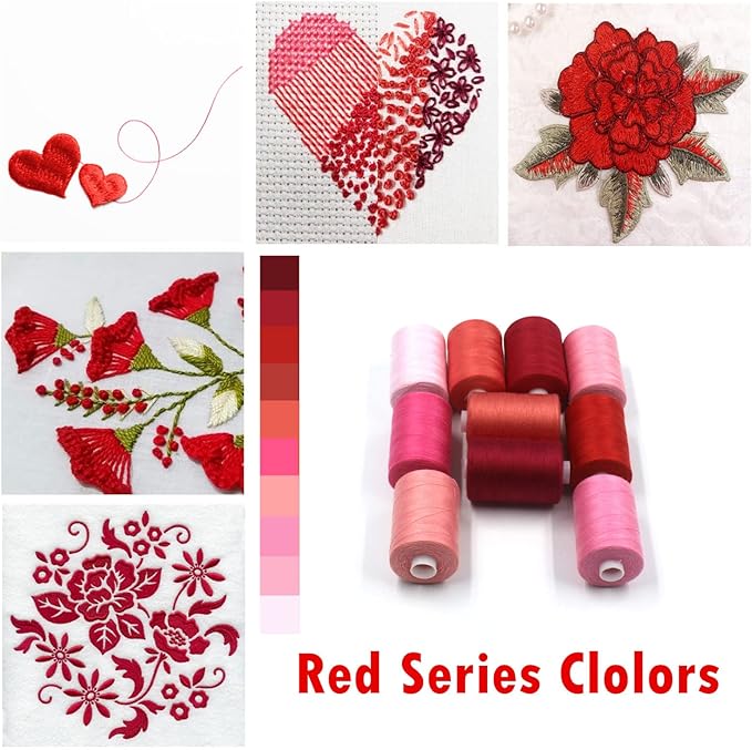 Simthread All Purpose Sewing Thread, 10 Spool Assorted Red Series 1000 Yards Each Bobbin Polyester Thread for Sewing, Handy Polyester Sewing Threads for Sewing Machine - (Red Series)