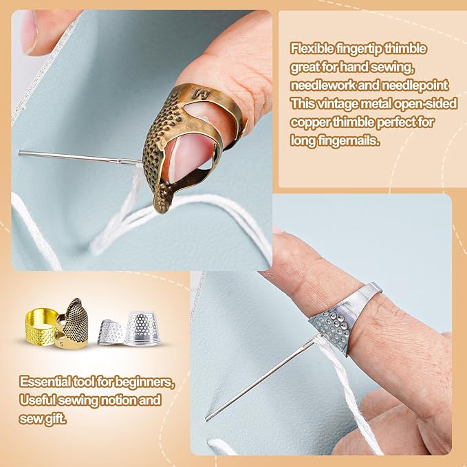 CousDUoBe Sewing Thimble Kit,thimbles for Hand Sewing，Needle threaders，Seam Rippers for Sewing，Measuring Tape and Thread Snips, Hand Embroidery Craft（Complete Sewing Kit）