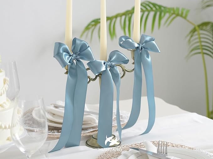 HUIHUANG Blue Satin Ribbon 1-1/2 inch x 100 Yards Dusty Blue Double-Faced Satin Ribbon for Flower Bouquet, Gift Wrapping, Eternal Roses, DIY Crafts, Bridal Shower Wedding Decor
