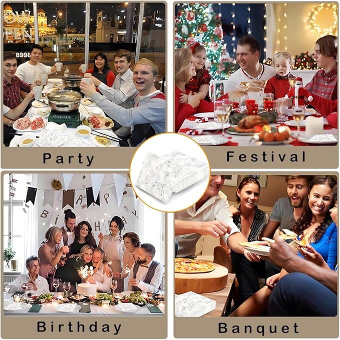 80-Pack Napkins Disposable Paper Towel Cocktail Dinner Party Decoration, Silver Splash