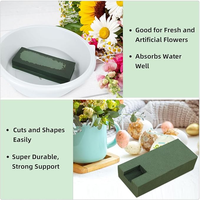 Gardace 6 Pack Floral Foam Blocks Each (8.7"L x 3.5"W x 2"H), Green Wet and Dry Floral Foam, Used for Fresh Flowers and Artificial Flowers, Plant Foam is Suitable for Wedding, Festival Decoration