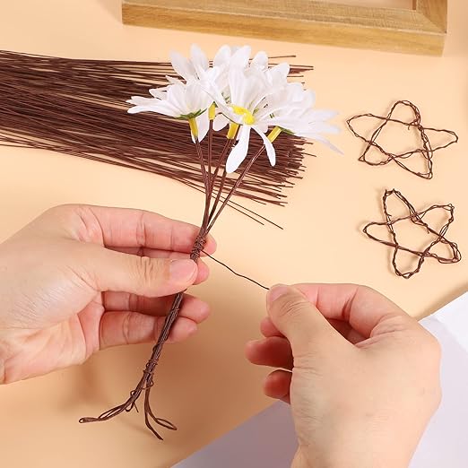 200 Pcs Floral Wire 26 Gauge Crafts Wire Florist Flower Wire Stems Brown Floral Wire for Crafts Bouquet Stem Wreath Making Flower Arrangement Supplies (Brown,14 Inch)