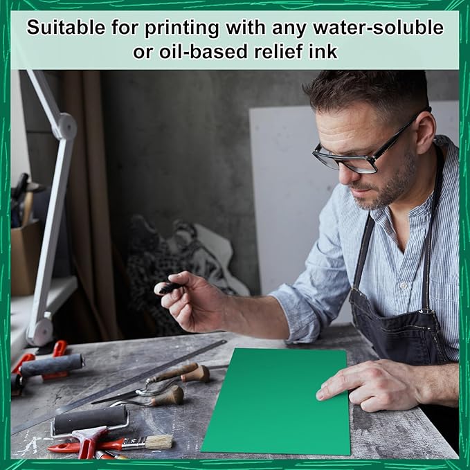 Yeaqee 8 Pcs 8 x 10 Inch Linoleum Block Rubber Carving Block Soft Linocut Blocks Large Linoleum Sheet Unmounted Lino Plates for Engraving Art Project Printmaking Artist Studio Supplies, Green