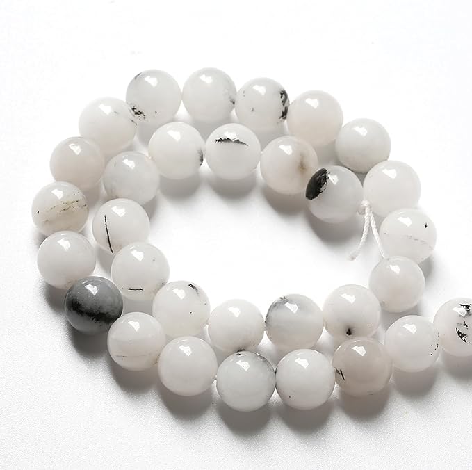 36pcs 10mm Natural Black Rutilated Quartz Crystal Jade Stone Beads for Jewelry Making Energy Healing Power Stone Beads DIY Bracelet Necklace Accessories 15" (10mm, Black Rutilated Quartz Jade)