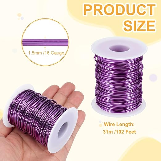 uxcell 16 Gauge / 1.5mm Anodized Aluminum Wire for Jewelry Craft Making, 102 Feet Bendable Flexible Wire for DIY Home Decor Gardening Sculpture, Purple