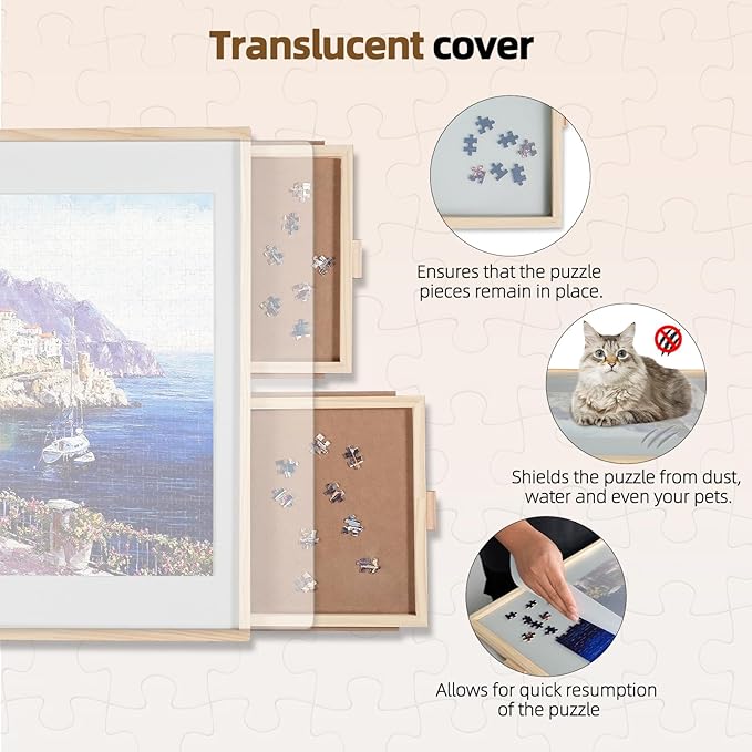 ALL4JIG 2000 Pieces 2-in-1 Tilting & Rotating Puzzle Board for Adults Gifts, Wooden Jigsaw Puzzle Table with 4 Drawers, 28.5" x 40.1" Portable Board with Lazy Susan and Cover