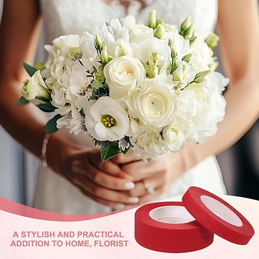 MECCANIXITY 3 Rolls Floral Tapes, 30 Yard x 1/16 in Florist Crepe Flowers Bouquets Tape Adhesive Waterproof for Flower Arranging Wrapping, Red
