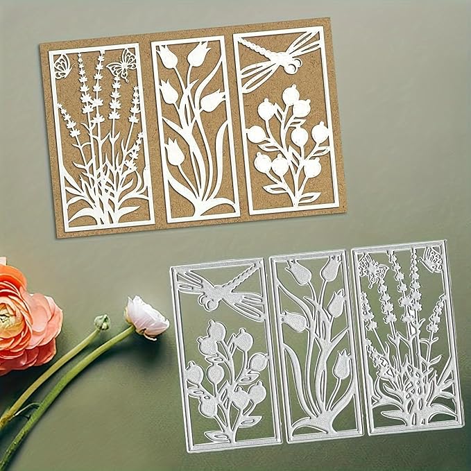 Lapoo Flowers Metal Cutting Die for Scrapbooking - Durable, Cut Stencils for DIY Scrapbook Photo Album Decorative Paper Card, Card Making Supplies, Embossing (3 Pieces Background Flowers 5.9 x 3.9 in)