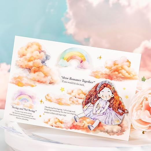 6 Rolls Cloud PET Tape Set,Pre-Cut Sky Ephemera Stickers for Scrapbook Supplies,Journaling,Junk Journal,Scrapbooking,Crafting,DIY Projects, Diaries(Cloud)