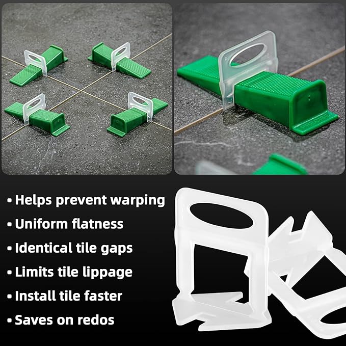 1/16” Tile Leveling System Spacers 2000 PCS Tile Leveling Clips Kit Prevent Tile lippage Leveler Spacers for DIY Professional Ceramic Tile and Stone Installation (1/16 IN, 2000)