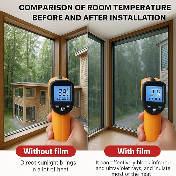 Rockrose Professional Window Tint for Home – One Way Privacy Window Film for Home Offices Heat Blocker Reflective Adhesive Mirror Tint with 99% UV Block – Black-Silver 36 in x 15FT