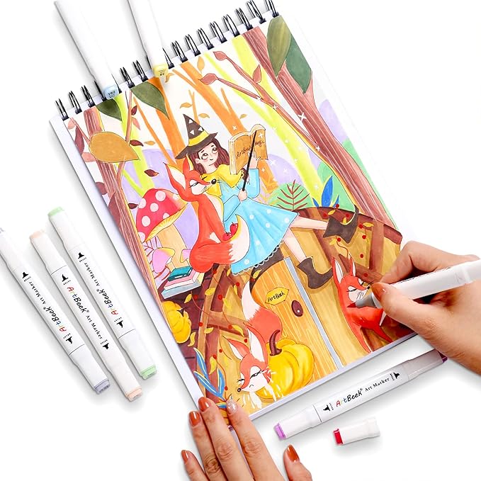 ArtBeek Marker Paper Pad, 9"x12" Alcohol Marker Paper, 60 Sheets (120lb/200gsm) Marker Sketchbook Bleedproof, Art Paper for Drawing and Painting, Sketching, Coloring, Lettering