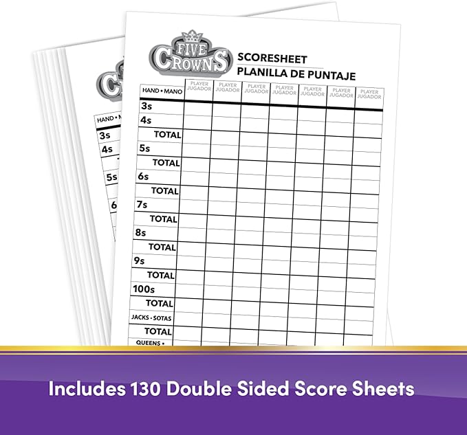 Five Crowns Scorepad – 130 Page Replacement Score Sheet, Card Game Score Card, Tracks 7 Players at Once, Gift for Kids, Birthday Gifts