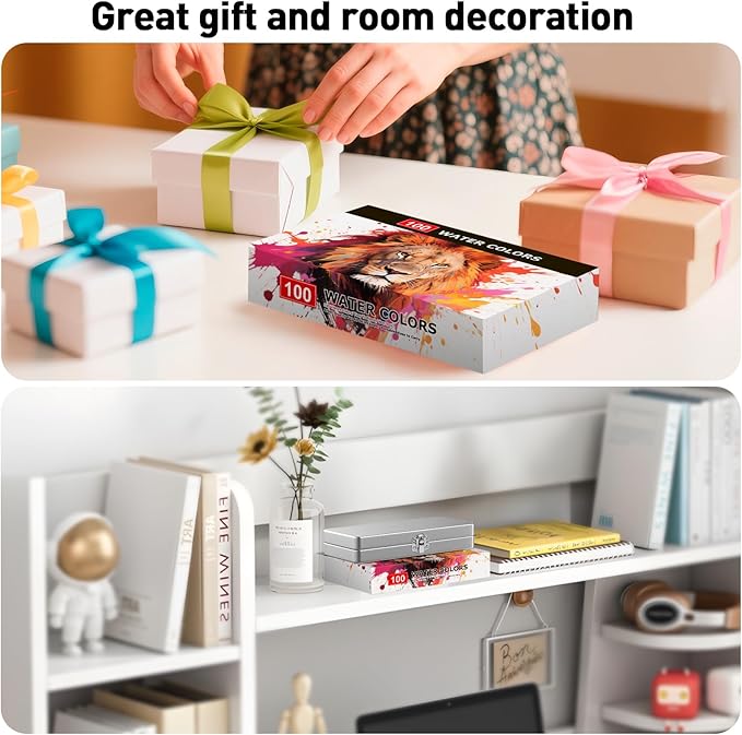 Watercolor Paint Set 100 Colors botkc Travel Water Colors kit with 7 Brushes 8 Watercolor papers Palette set Including Metallic and Accessories Art Supplies Gifts for Kids Artists Teens Adults and Hobbyists
