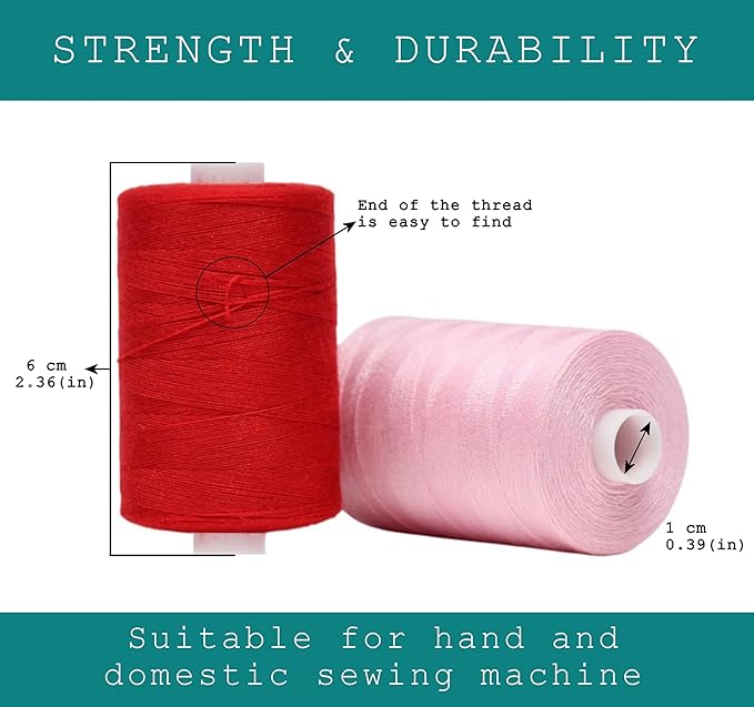 BlesSew Sewing Thread in Red Color Tones – 6 Spools of Polyester Thread for Sewing Machine for Beginners, Hand Stitching & Quilting - 1000 yds per Spool