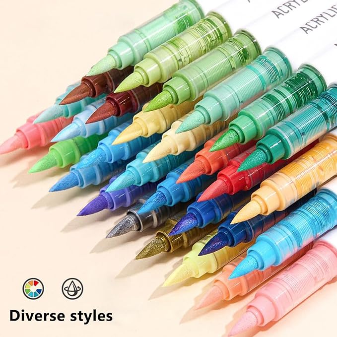 Water Based Acrylic Paint Markers Green, 9 Colors Acrylic Paint Pens Set with Soft Brush Tip, Marker Pen for Rock Painting, Egg, Wood, Glass, Paper, Mugs, Acrylic Painter Ink (Sage Green)