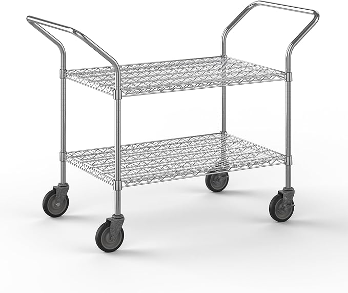 24" W x 36" L x 36" H Chrome Heavy Duty Utility Cart | 2-Tier | NSF Commercial Storage Rack Mobile Unit | Storage and Mobility Solution for Your Business