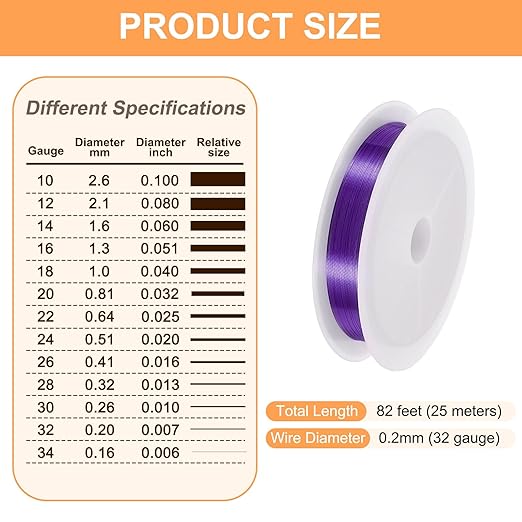 HARFINGTON 82ft Jewelry Wire, 32 Gauge (0.2mm) Brass Craft Soft Metal Tarnish Resistant Copper Beading Wire for Jewelry Making Supplies Crafting, Purple