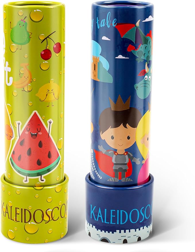 D-FantiX Classic Tin Kaleidoscopes for Kids, 2 Pack Retro Toys - Educational Toys with Metal Body, Boy Girl Birthday Party Favors Decorations, Christmas Stocking Stuffer Gift