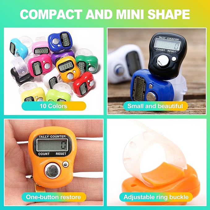 Digital Finger Clicker Counter - 5-Digit LCD Handheld Tally for Lap/Pitch/Knitting/Crochet/People Counting - Multi-Function Device for Classroom, Sports & Events