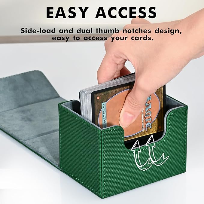 ZLCA Card Deck Box for Trading Cards, MTG Commander Deck Box Holds 120+ Single Sleeved Cards, Leather Magnetic Card Storage Box Fits for TCG CCG Magic Cards (Green)