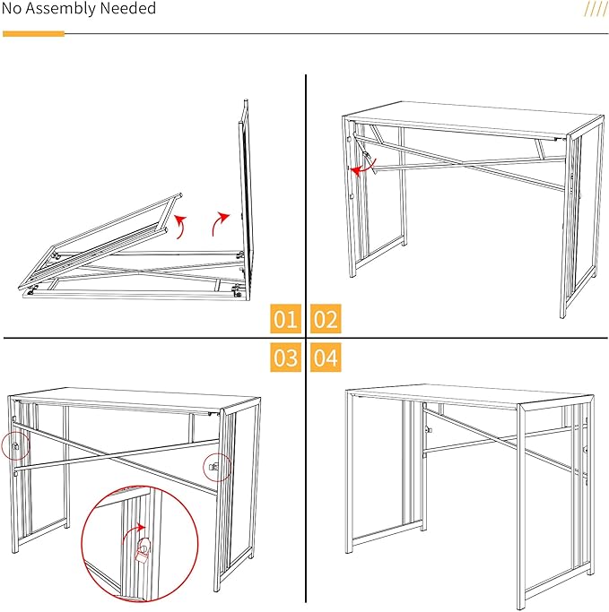 Small Folding Desk 32 inch, No Assembly Required Small Office Desk, Writing Gaming Computer Camping Desk, White