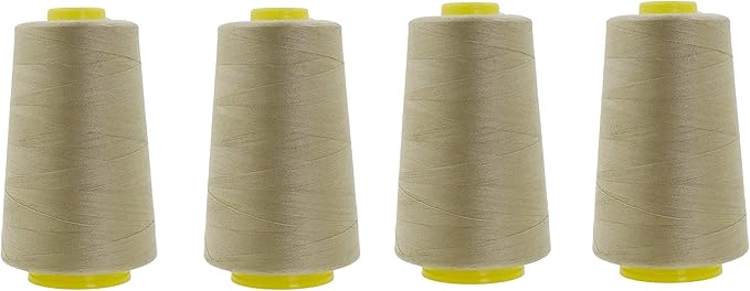 Mandala Crafts 4 Pack of Serger Threads Cones Spools - 20S/2 24000 Yards Polyester Beige Threads for Sergers Machine and Overlock Quilting Sewing Machine