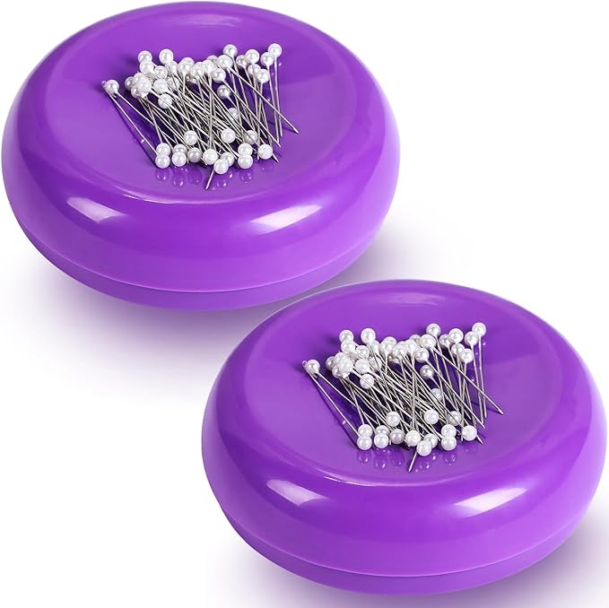 Waydress 2 Pieces Magnetic Pin Holder Sewing Pincushion Round Paper Clip Holder Magnetic Cushion Sewing Pin Push Hairclip Storage Case Needle Cushion for Sewing DIY Project(Purple)