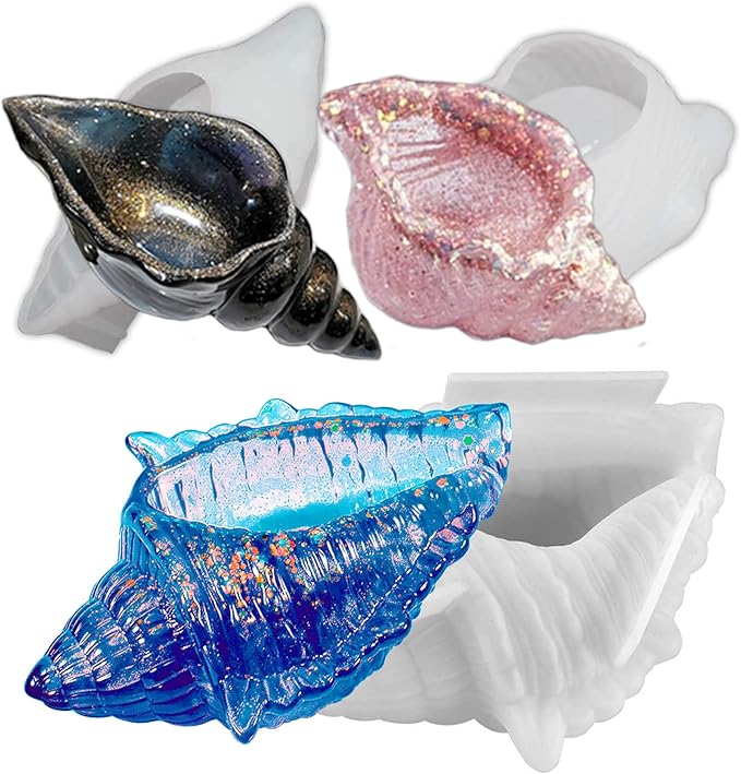 3PCS Conch Silicone Tray Resin Mold Unique Sea Snail Mould for Epoxy Resin Casting Jewelry Plate Candle Holder Trinket Storage Mold for DIY Art Crafts Supplies Home Decor