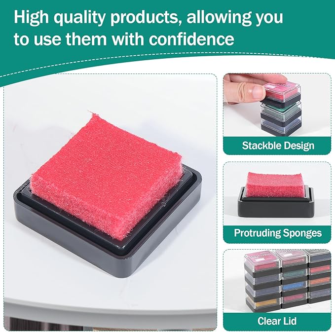 CraftyManor Mini Smudge Ink Pads for Stamps, Water Based Halo Dye Stamp Pad for Scrapbooking, DIY Craft Scrapbook Supplies for Adults (12 Colors)