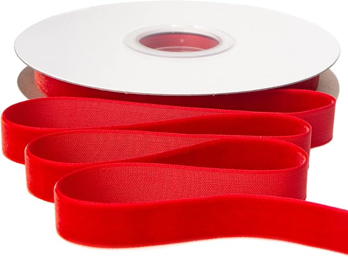 Ribbli Polyester Red Velvet Ribbon,5/8 Inches Continuous10-Yard Spool,Christmas Ribbon for Gift Wrapping,Floral Bouquets, Home Decor
