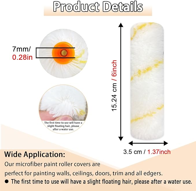 50 Pieces Paint Roller Cover, 6 inch Microfiber Roller Covers, Washable Covers for Roller Frame, House Painting Supplies, Naps for Paint Roller Brush for Painting Walls Ceilings