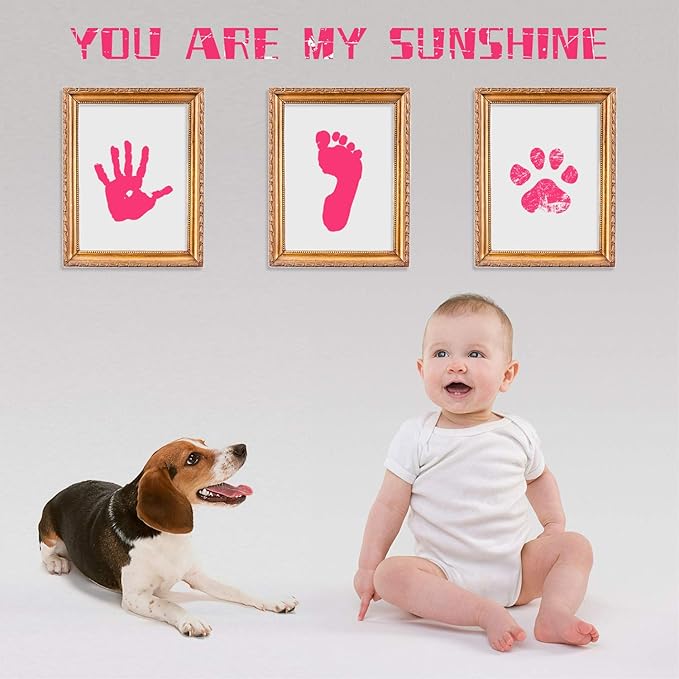 Ink Pad, 5x4'' Washable Non-Toxic Ink Stamp Pad for Baby Footprint Handprint, Pink