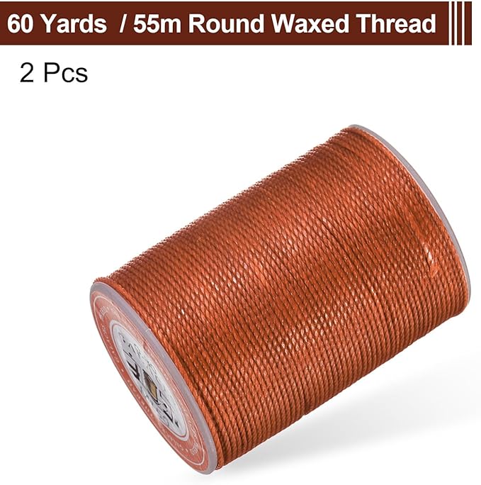 uxcell Round Leather Sewing Waxed Thread, 55m / 60 Yards Polyester Wax String, 0.80mm Wax Stitching Cord for Leather Crafts, Bookbinding, Bracelets Braided, Burnt Orange, 2pcs